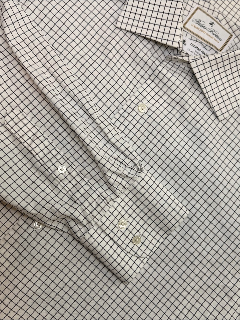Brooks Brothers Mens XL 17/34 Luxury Collection Dress Shirt White Plaid Checked